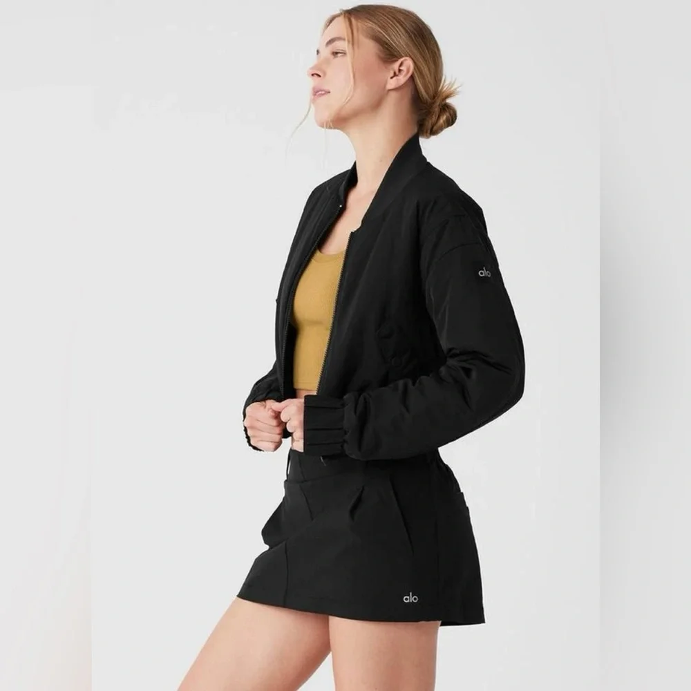 ALO Yoga Black Cropped Bomber Jacket